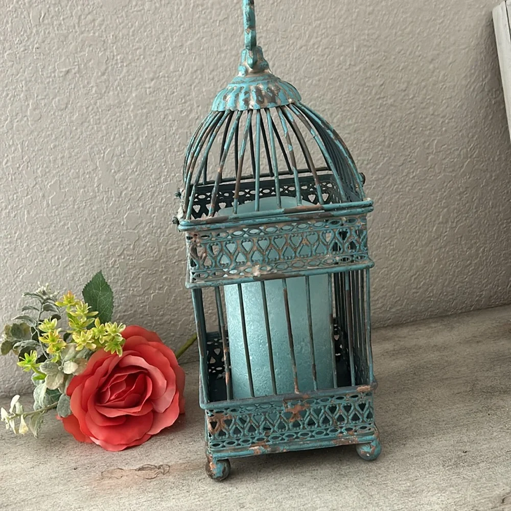 Vintage Inspired Shabby Chic Cottage Farmhouse Rustic Distressed aqua lantern
